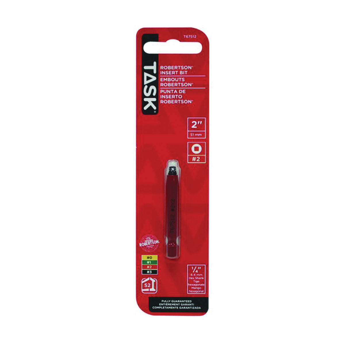 TASK T67512 Screwdriver Bit, #2 Drive, 2 in L, Hardened Tool Steel