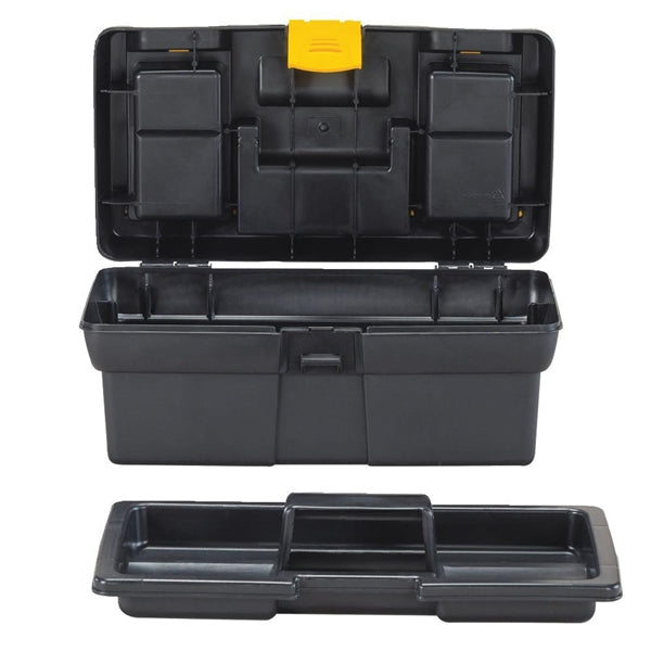 STANLEY STST13011 Tool Box with Tote Tray, 1.1 gal, Plastic, Black/Yellow, 4-Compartment