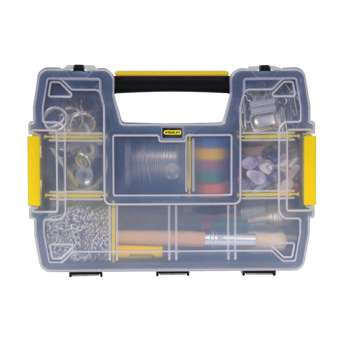 STANLEY STST14021 Tool Storage Organizer, 8-1/2 in W, 2.9 in H, 10-Drawer, Plastic, Black/Clear Yellow