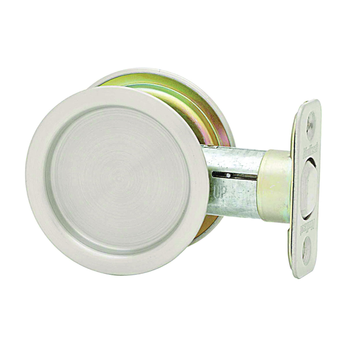 Kwikset 334 15 RND Pocket Door Lock, Satin Nickel, 2-3/8 in Backset