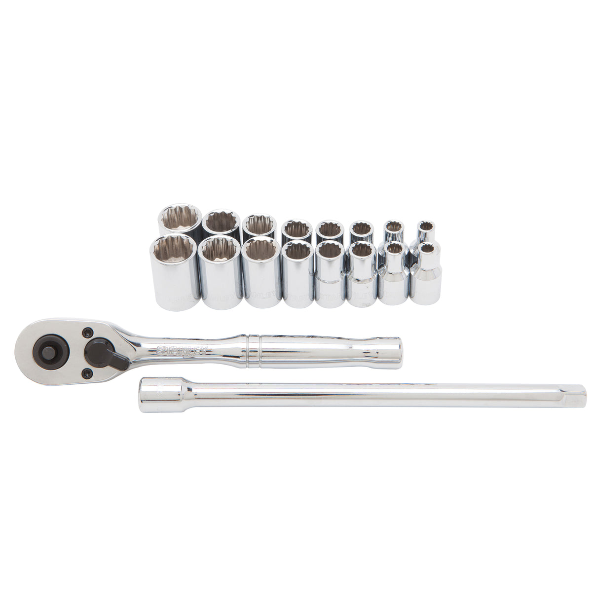 STANLEY STMT74863 Mechanics Tool Set, Chrome Vanadium Steel, Polished, Specifications: 1/4 in Drive Size