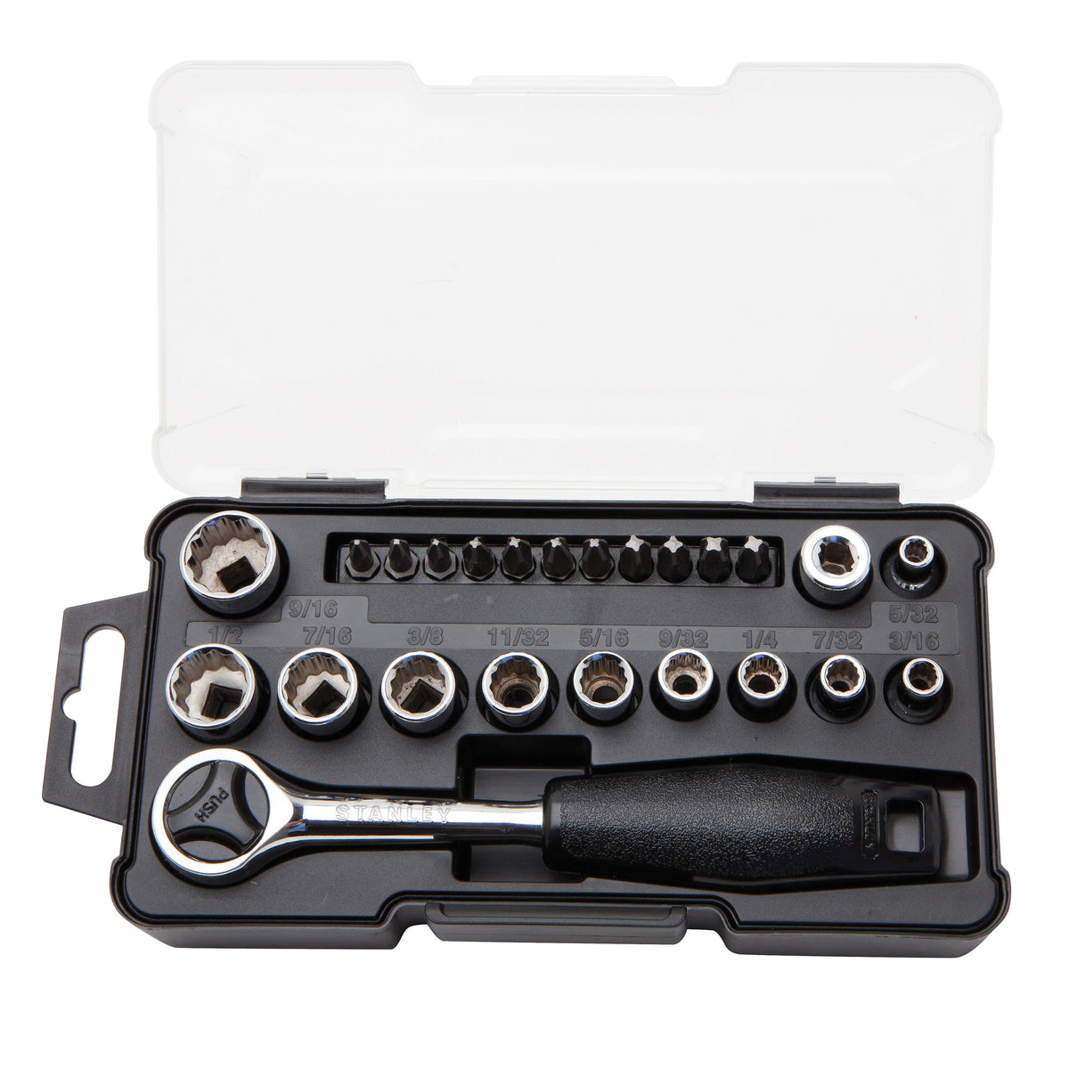 STANLEY STMT74867 Mechanics Tool Set, Chrome Vanadium Steel, Polished, Specifications: 1/4 in Drive Size