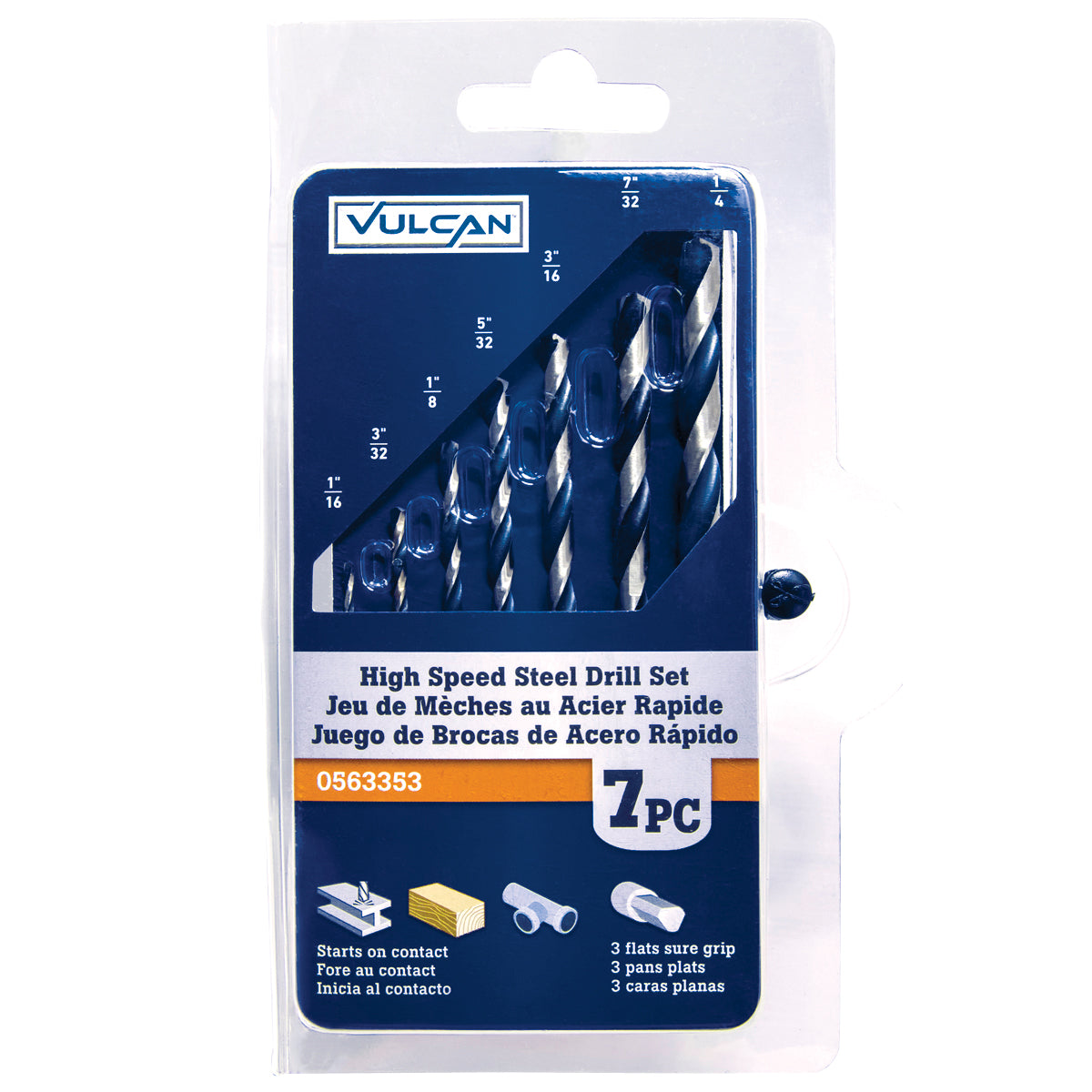 Vulcan 887000OR Carded Drill Bit Set, 7-Piece, High Speed Steel, Black Oxide/Polished