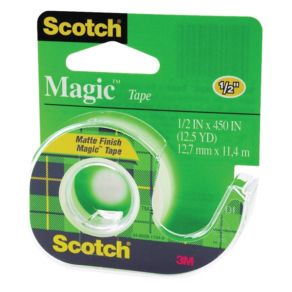 Scotch Magic 104 Office Tape, 450 in L, 1/2 in W, Plastic Backing