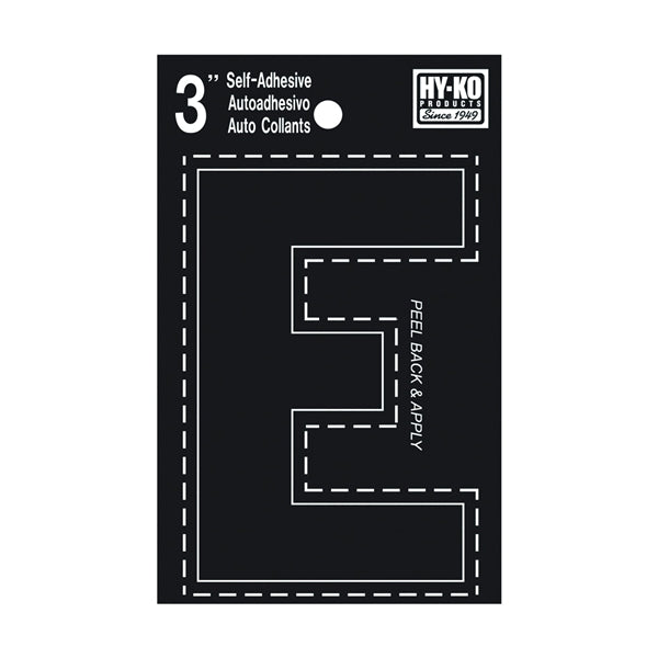 HY-KO 30400 Series 30415 Die-Cut Letter, Character: E, 3 in H Character, Black Character, Vinyl