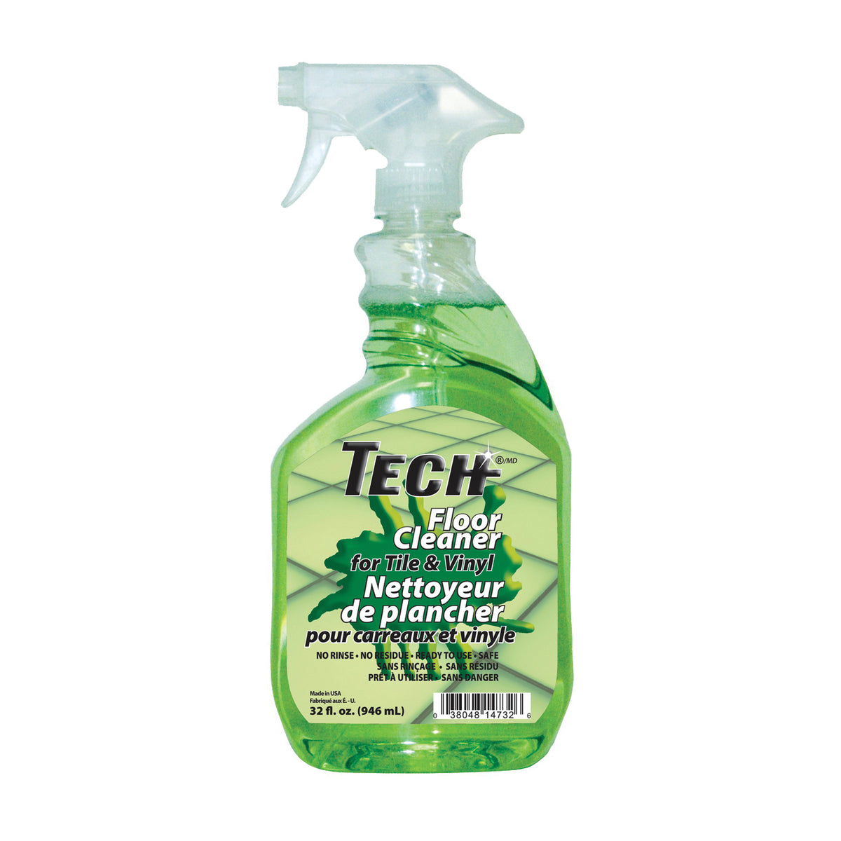 TECH 14726-06S Floor Cleaner, 32 oz, Liquid, Slight Pleasant, Transparent Green