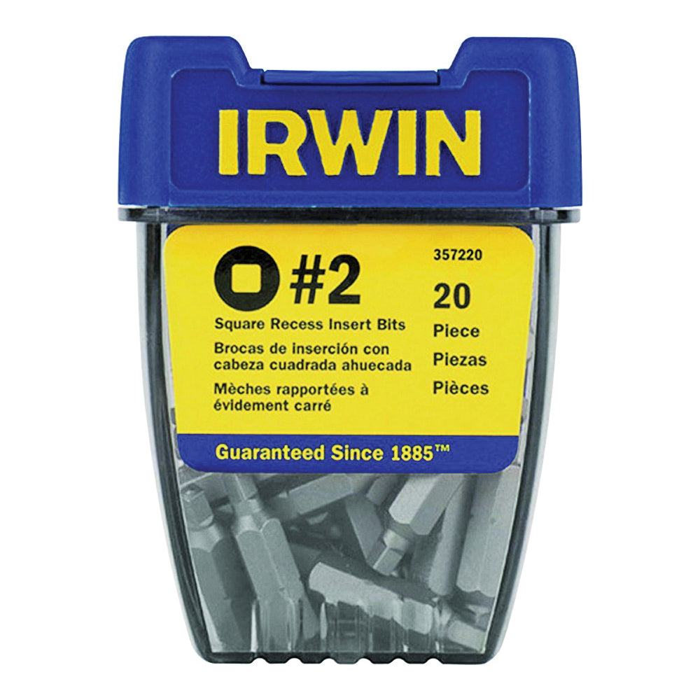 IRWIN Pro-Pak 357220 Insert Bit, #2 Drive, Square Recess Drive, 1/4 in Shank, Hex Shank, 1 in L