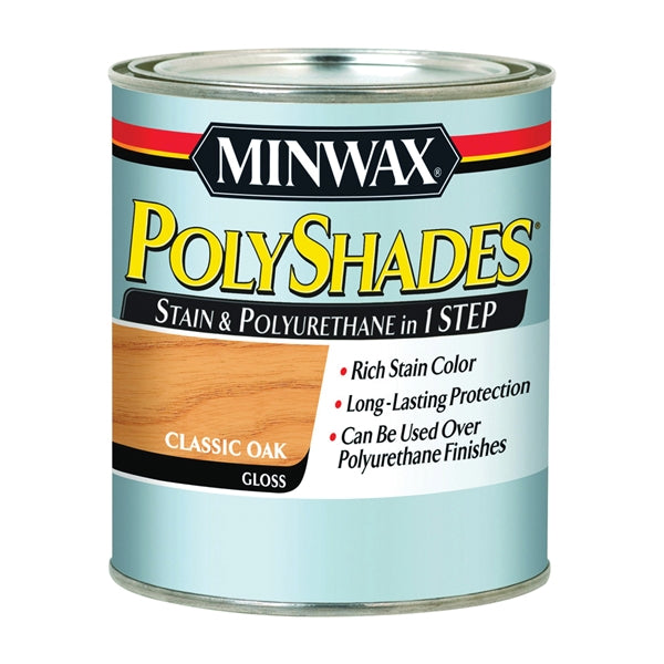 Minwax PolyShades 214704444 Wood Stain and Polyurethane, Gloss, Classic Oak, Liquid, 0.5 pt, Can