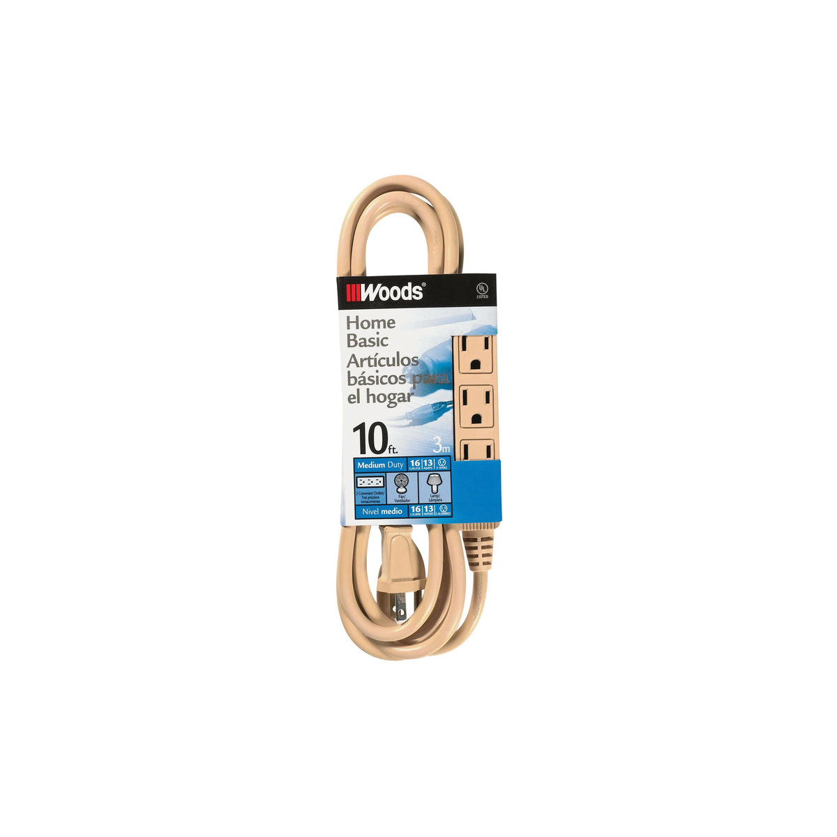 CCI 2865 Extension Cord, 16 AWG Cable, 10 ft L, 13 A, Beige