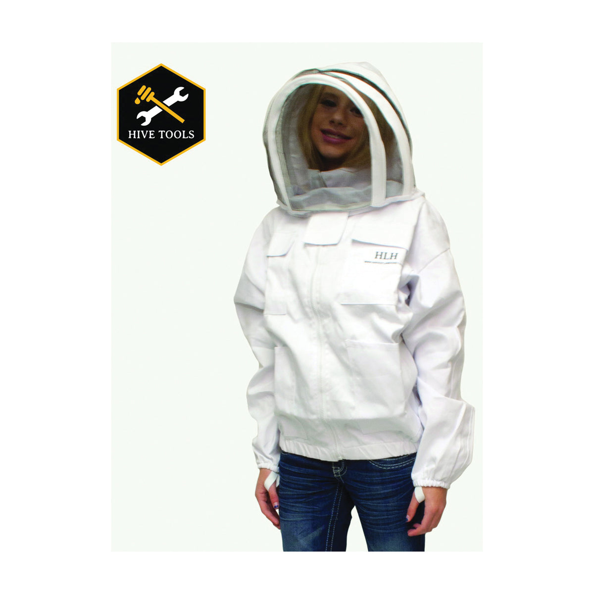 HARVEST LANE HONEY CLOTHSJM-102 Beekeeper Jacket with Hood, M, Zipper Closure, Polycotton, White