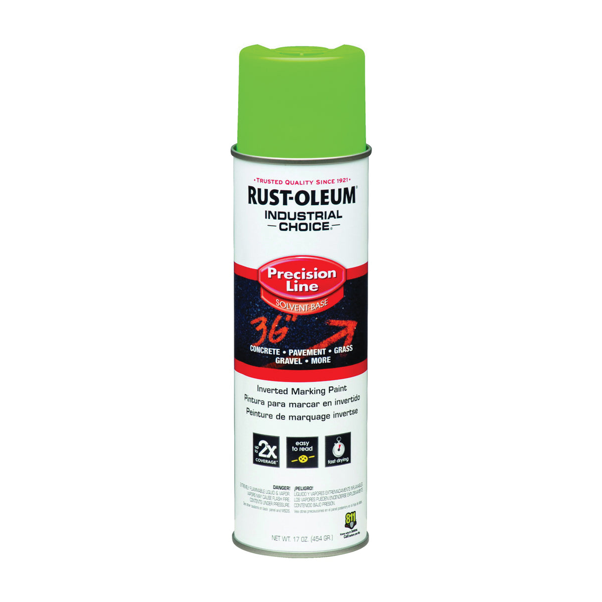 RUST-OLEUM INDUSTRIAL CHOICE 203023 Marking Paint, Semi-Gloss, Fluorescent Green, 17 oz, Aerosol Can