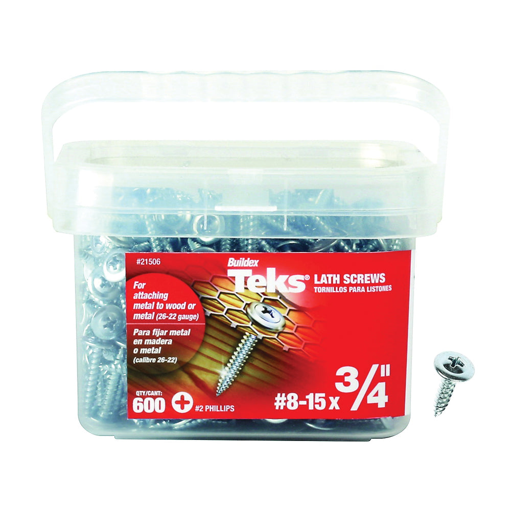 Teks 21506 Lath Screw, #8 Thread, Truss Head, Phillips Drive, Sharp Point, Steel, Zinc, 600 PAIL