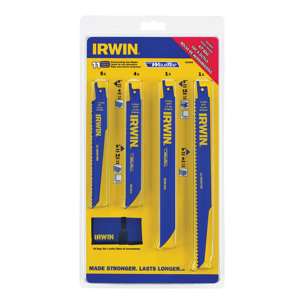 IRWIN 4935496 Reciprocating Saw Blade Set, 11-Piece, Bi-Metal