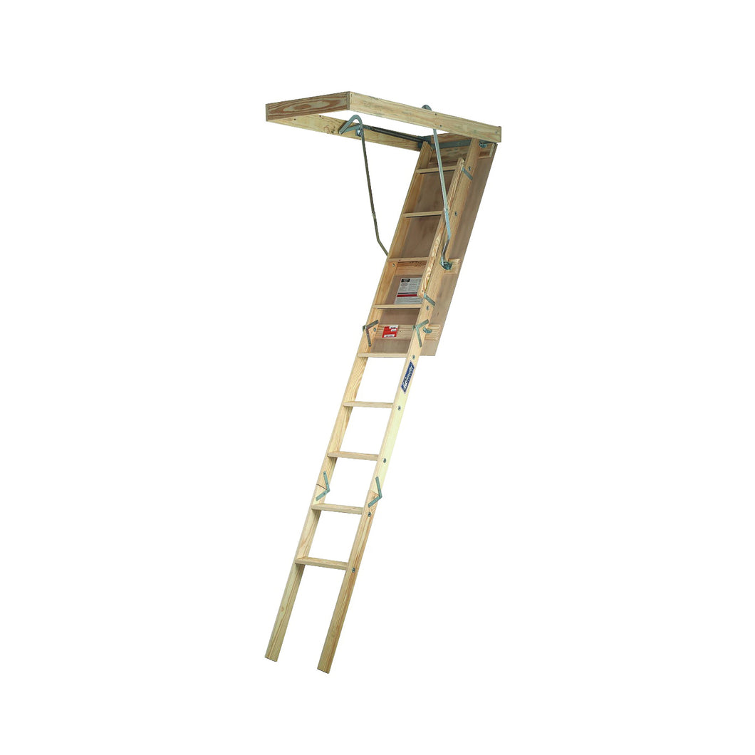 Louisville Champion Series CS254P Attic Ladder, 7 ft to 8 ft 9 in H Ceiling, 25-1/2 x 54 in Ceiling Opening, 9-Step