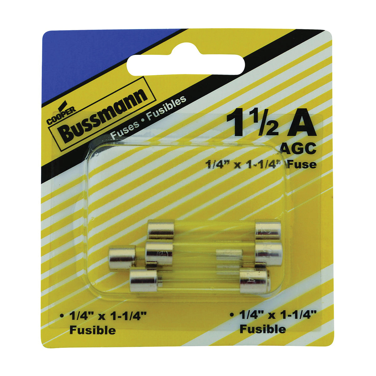 Bussmann BP/AGC-1-1/2-RP Tube Fuse, 250 V, 1.5 A, 100 A, 10 kA Interrupt