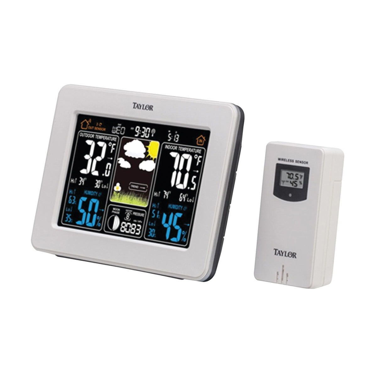 Taylor 1736 Weather Forecaster, Battery, 122 deg F, 20 to 95 % Humidity Range, LCD Display, White