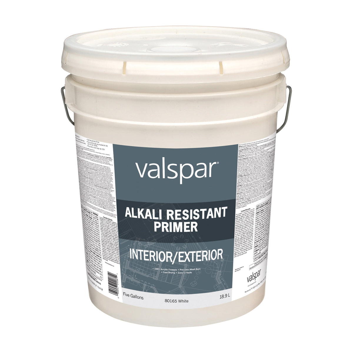 Valspar 80165 Primer, White, 5 gal, Pail