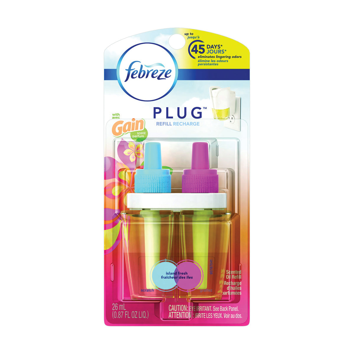 febreze PLUG 90497 Air Freshener Oil Refill, 26 mL, Island Fresh, 45-Day Freshness