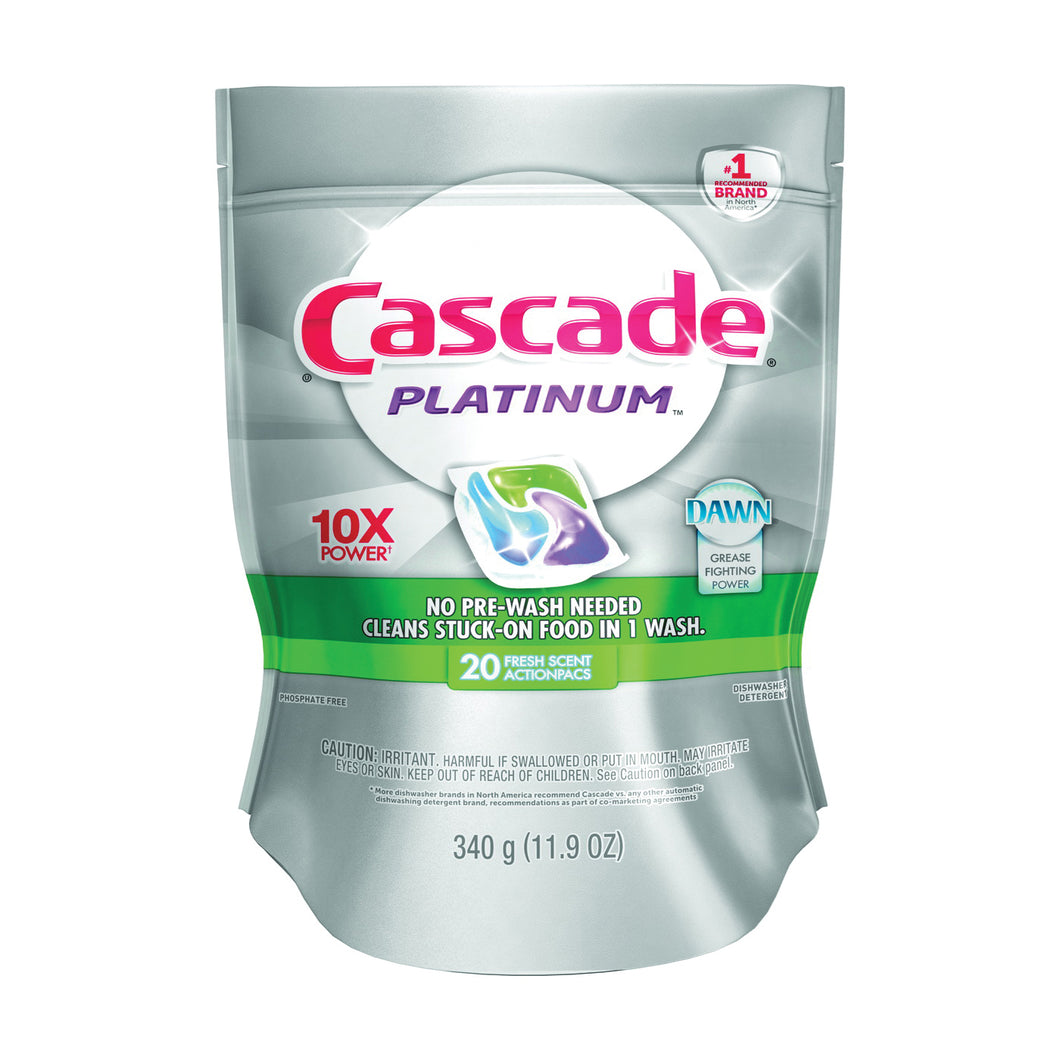 Cascade 91828 Dishwasher Detergent, 11.9 oz, Fresh/Mild, Blue/Green/White
