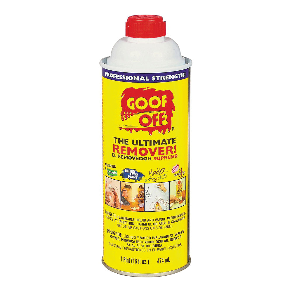 Goof Off FG653 Adhesive Remover, Liquid, White, 16 oz, Bottle