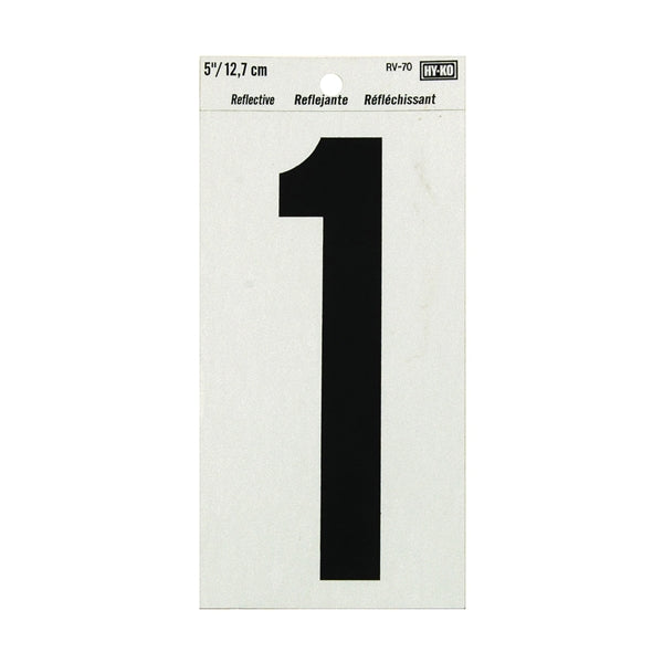 HY-KO RV-70/1 Reflective Sign, Character: 1, 5 in H Character, Black Character, Silver Background, Vinyl