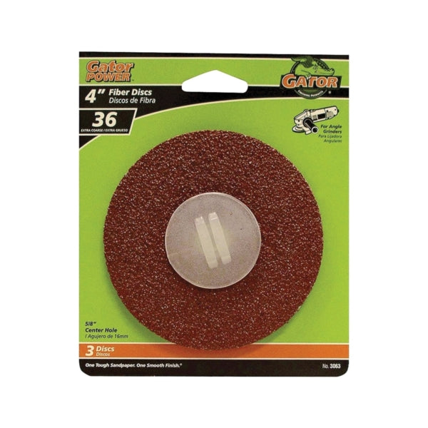 Gator 3063 Fiber Disc, 4 in Dia, 36 Grit, Extra Coarse, Aluminum Oxide Abrasive, Fiber Backing