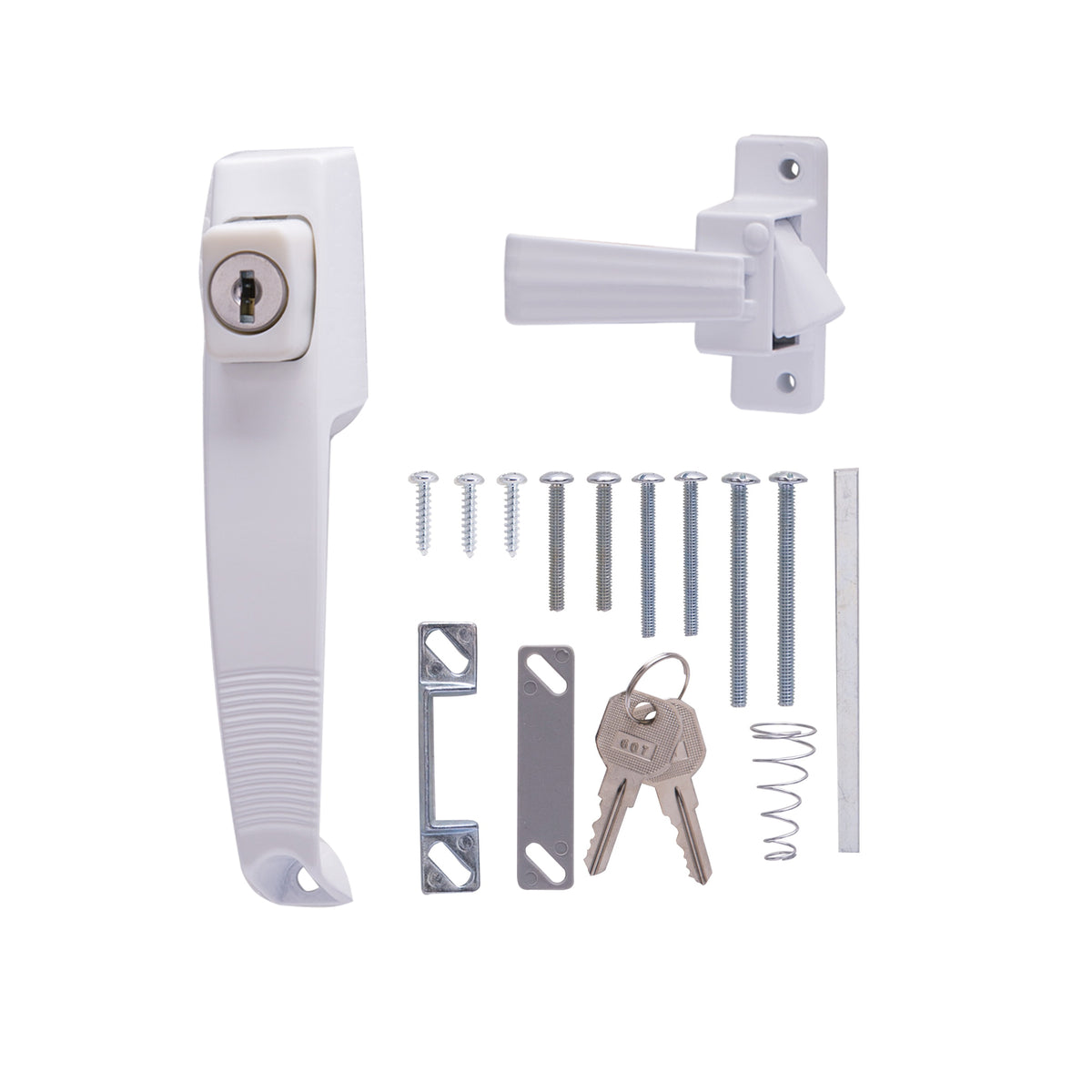 ProSource 47015-UKW-PS Pushbutton Latch, Zinc, White, 5/8 to 1-1/2 in Thick Door, 5/8 in Backset, 5-7/8 in Lever/Knob