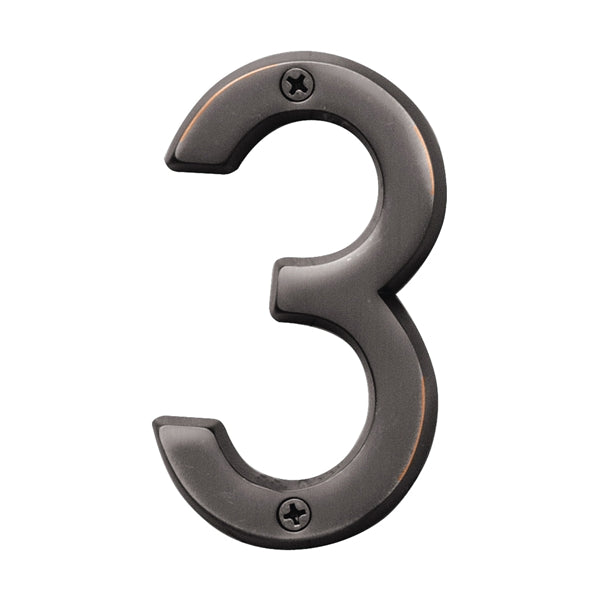 HY-KO Prestige Series BR-42OWB/3 House Number, Character: 3, 4 in H Character, Bronze Character, Brass