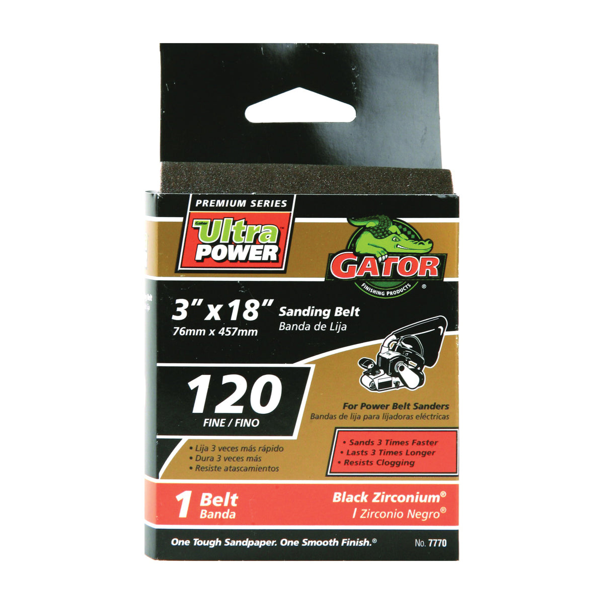 Gator 7770 Sanding Belt, 3 in W, 18 in L, 120 Grit, Fine, Zirconium Oxide Abrasive