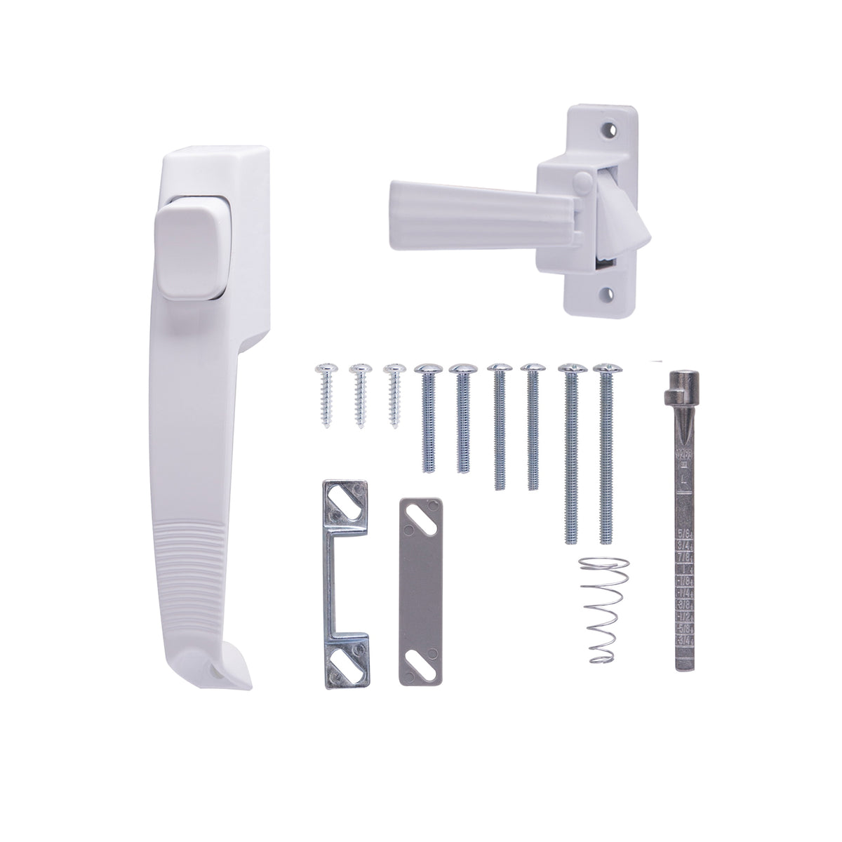 ProSource 47015-UW-PS Pushbutton Latch, Zinc, White, 5/8 to 1-1/2 in Thick Door, 5/8 in Backset, 5-7/8 in Lever/Knob