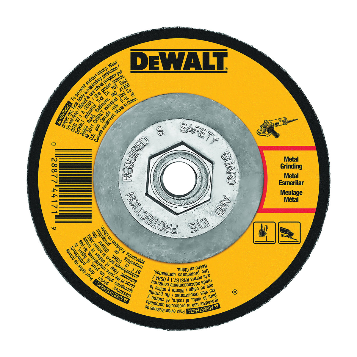 DeWALT DWA4511H Grinding Wheel, 4-1/2 in Dia, 1/8 in Thick, 5/8-11 in Arbor, 24 Grit, Very Coarse