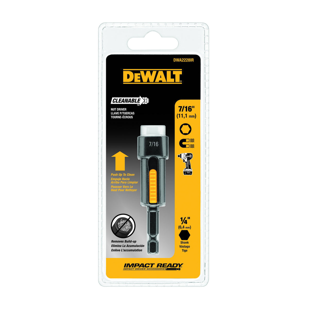 DeWALT IMPACT READY DWA2228IR Nut Driver, 7/16 in Drive, 2-9/10 in L, 1/4 in L Shank, Hex Shank