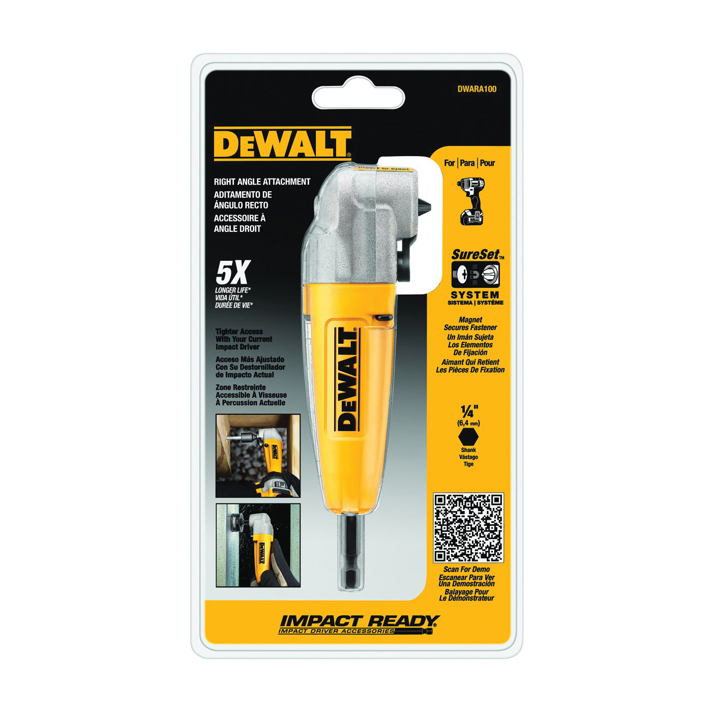 DeWALT DWARA100 Drill Adapter, Right Angle, Metal, Yellow