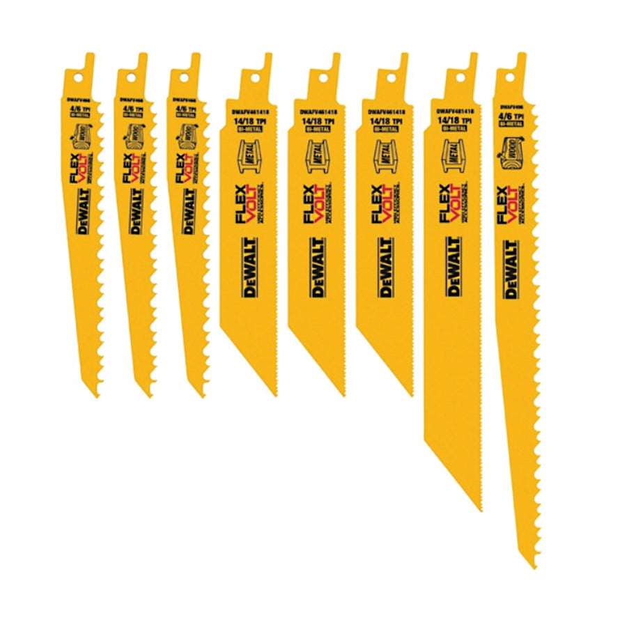 DeWALT FLEXVOLT DWAFV48SET Reciprocating Saw Blade Set, 8-Piece, Bi-Metal, Yellow, Tough-Coated