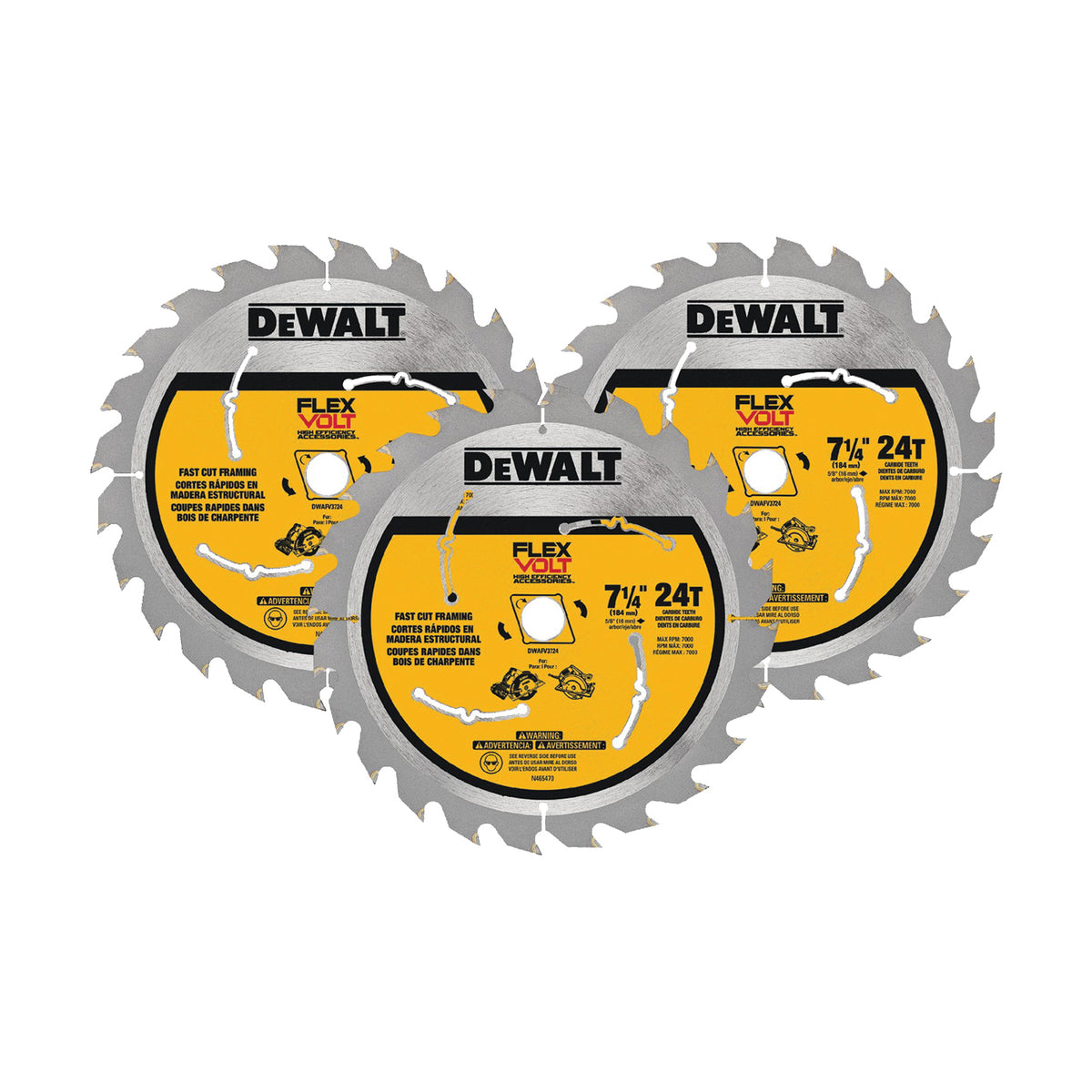 DeWALT DWAFV37243 Circular Saw Blade, 7-1/4 in Dia, 5/8 in Arbor, 24-Teeth, Carbide Cutting Edge