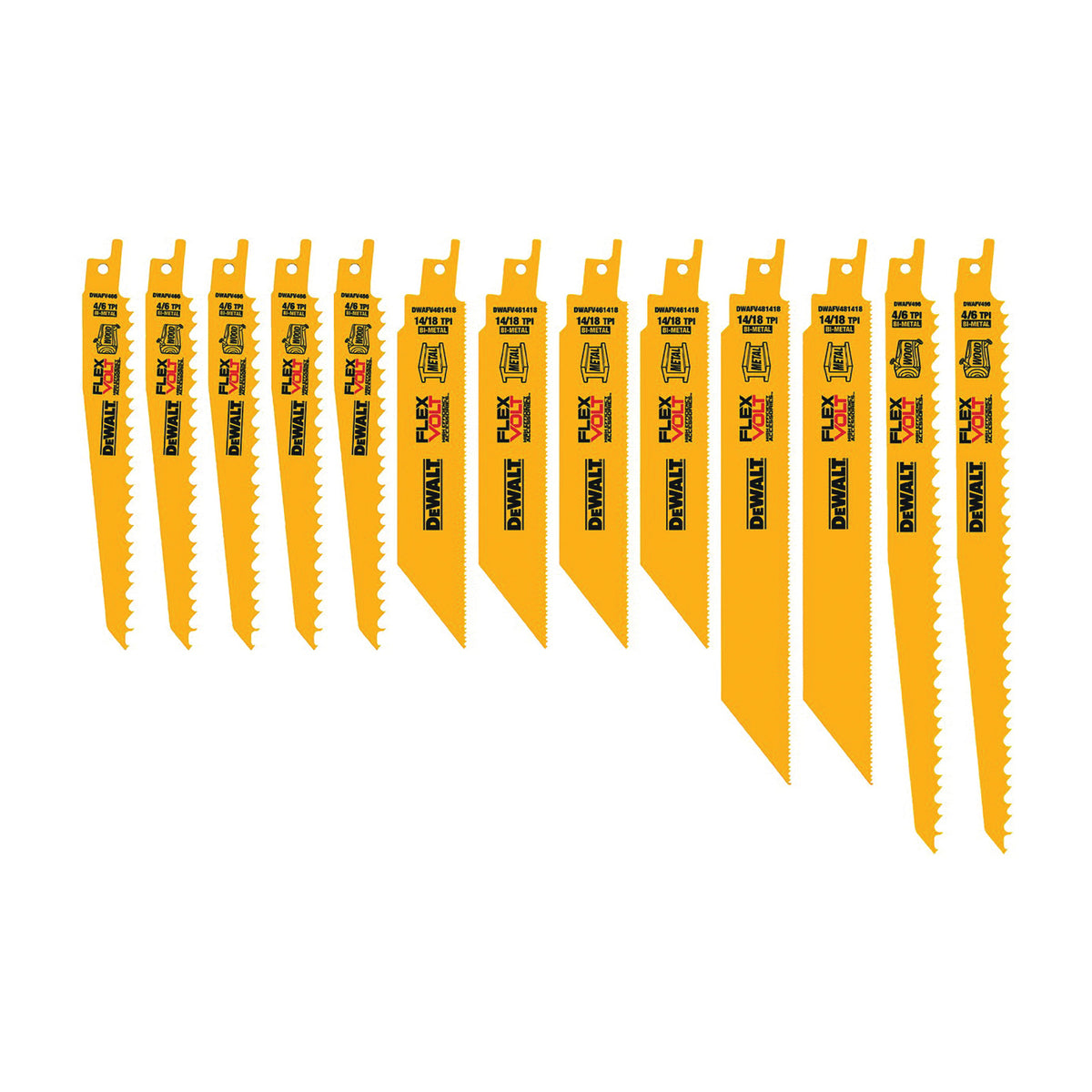DeWALT FLEXVOLT DWAFV413SET Reciprocating Saw Blade Set, 13-Piece, Bi-Metal, Yellow, Tough-Coated
