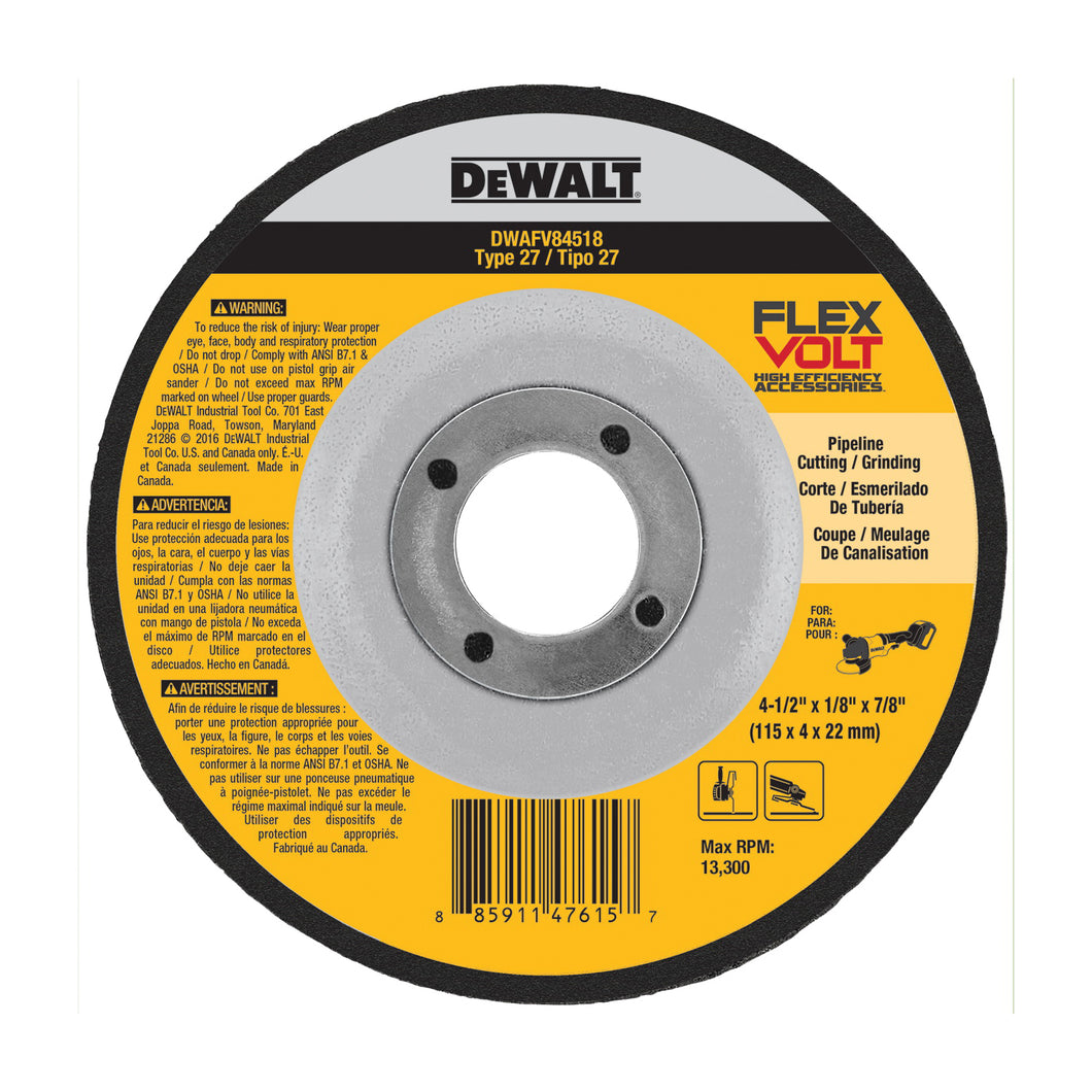 DeWALT DWAFV84518 Cutting Wheel, 4-1/2 in Dia, 1/8 in Thick, 7/8 in Arbor, Medium, Ceramic Abrasive