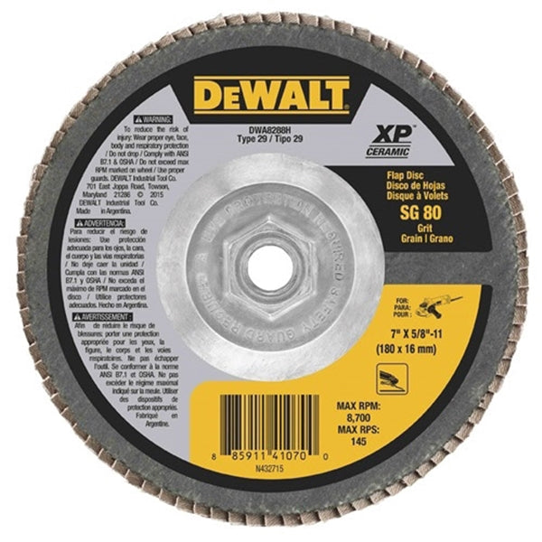 DeWALT XP Ceramic DWA8280H Flap Disc, 4-1/2 in Dia, 5/8-11 Arbor, 40 Grit, Coarse, Ceramic Abrasive, Cloth Backing