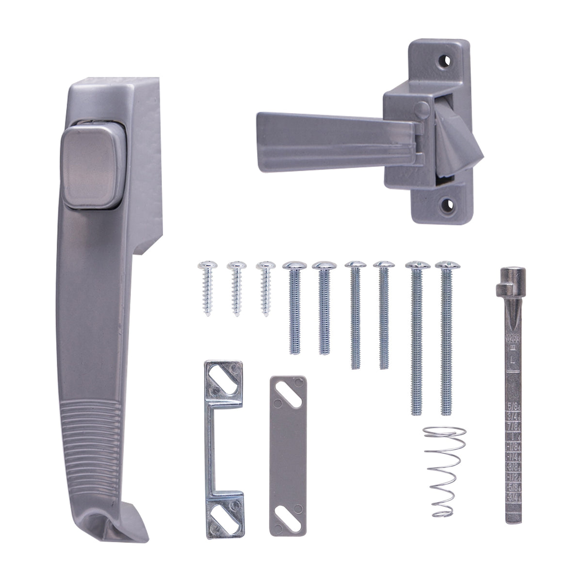 ProSource 47015-U-PS Pushbutton Latch, Zinc, Aluminum, 5/8 to 1-1/2 in Thick Door, 5/8 in Backset, 5-7/8 in Lever/Knob