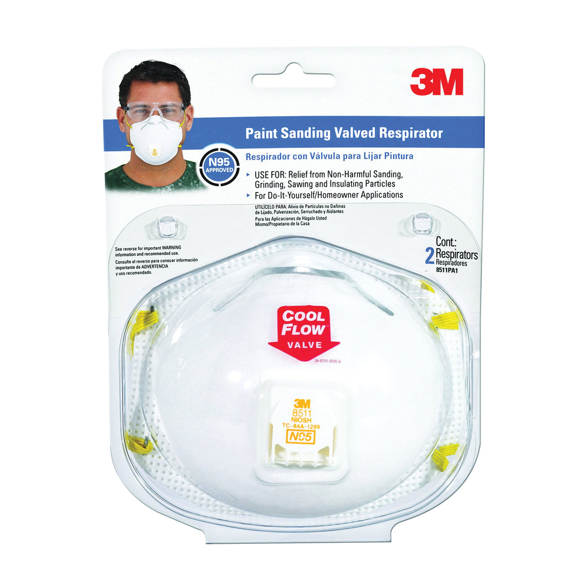 3M TEKK Protection 8511PA1-2A/R8511- Disposable Valved Respirator, N95 Filter Class, 95 % Filter Efficiency, White