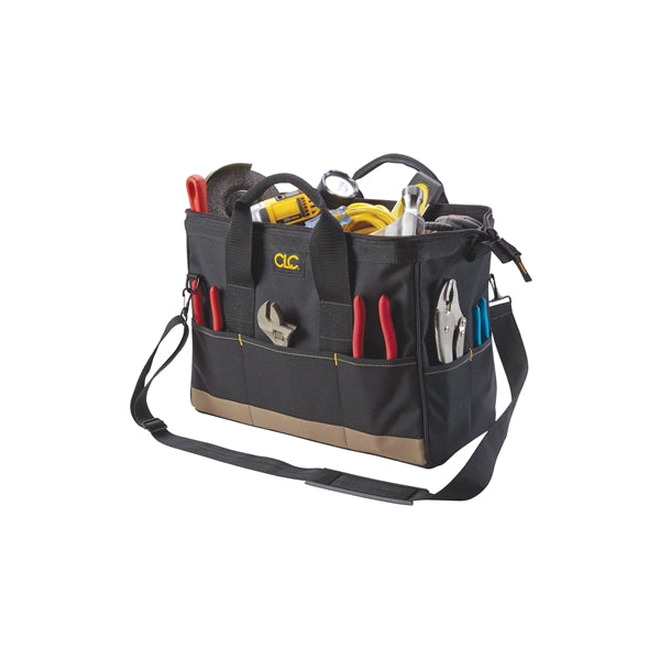 CLC Tool Works BIGMOUTH Series 1165 Tote Bag, 8-1/2 in W, 16 in D, 10 in H, 22-Pocket, Polyester, Black/Khaki