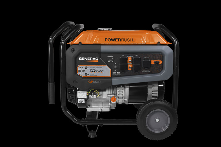 GENERAC GP6500 Portable Generator, 54.2, 27.1 A, 120/240 V, Oil, 6.9 gal Tank, 10.5 hr Run Time, Recoil Start