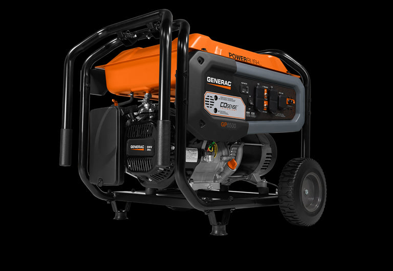 GENERAC GP6500 Portable Generator, 54.2, 27.1 A, 120/240 V, Oil, 6.9 gal Tank, 10.5 hr Run Time, Recoil Start