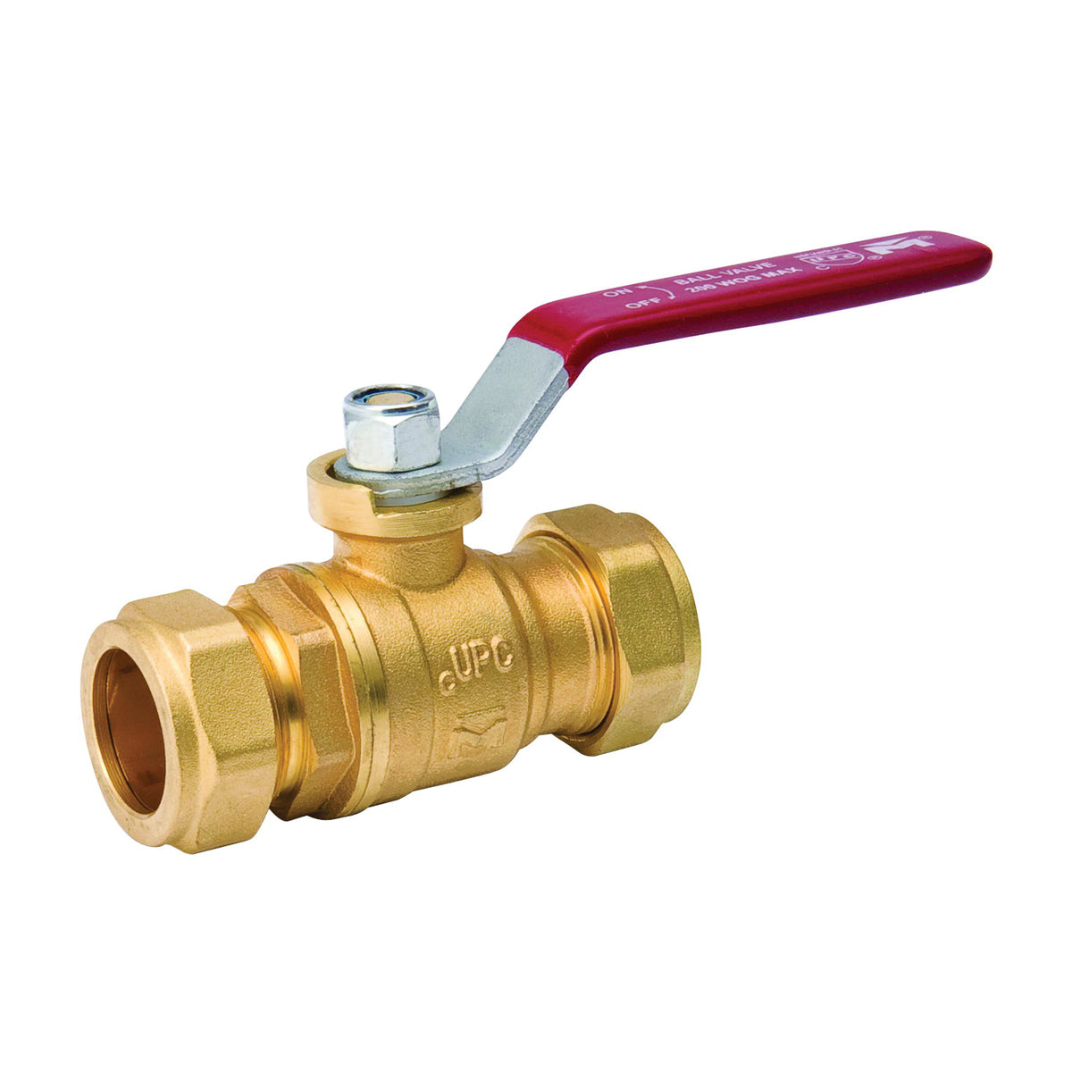 B &amp; K 107-025NL Ball Valve, 1 in Connection, Compression, 200 psi Pressure, Manual Actuator, Brass Body