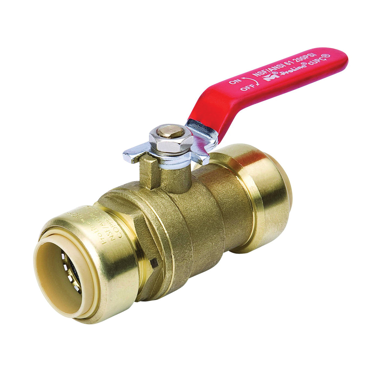 B &amp; K 107-064HC Ball Valve, 3/4 in Connection, Push-Fit, 200 psi Pressure, Manual Actuator, Brass Body