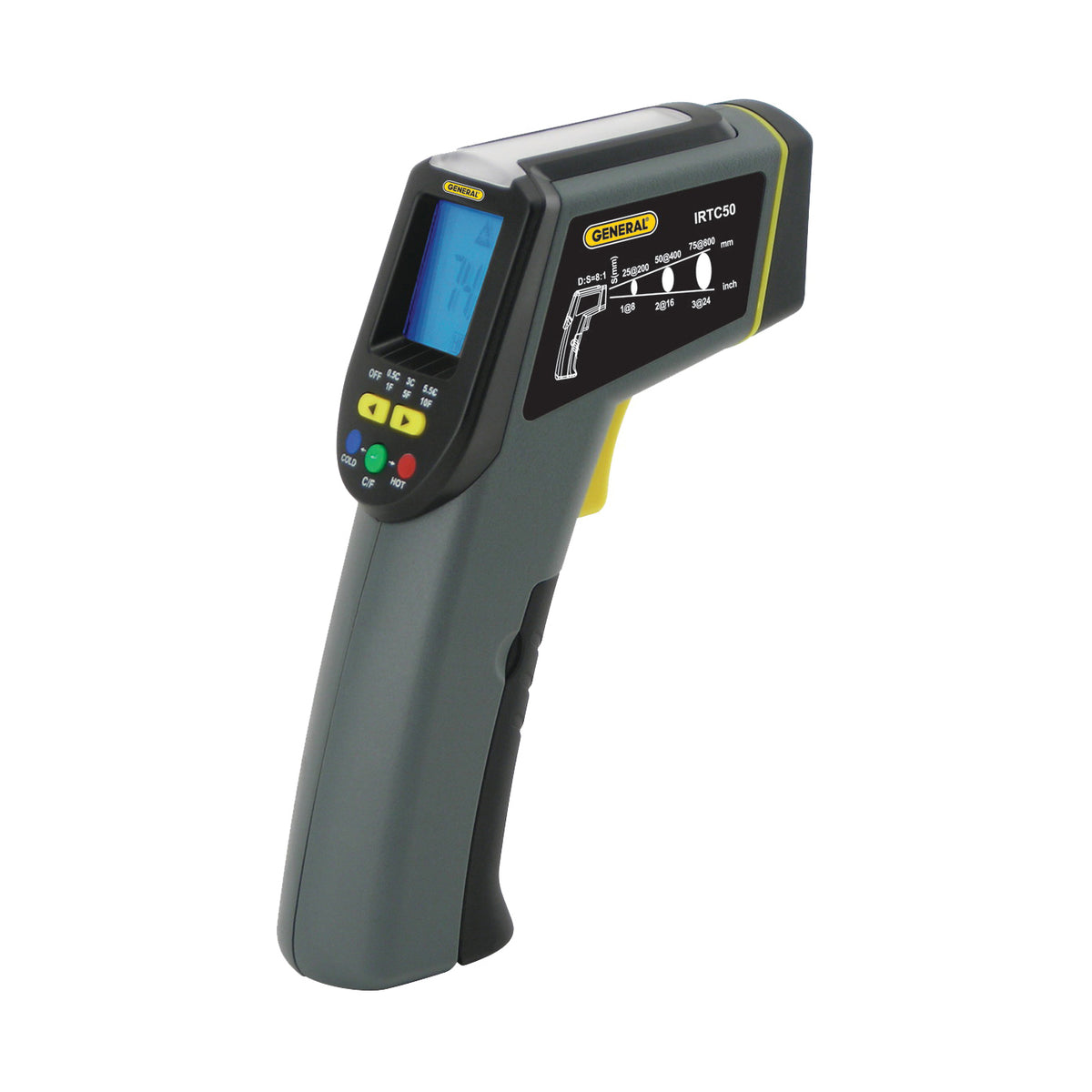 GENERAL IRTC50 Infrared Thermometer with Tricolor Light Panel, -40 to 428 deg F, 0.1 deg Resolution, LCD Display