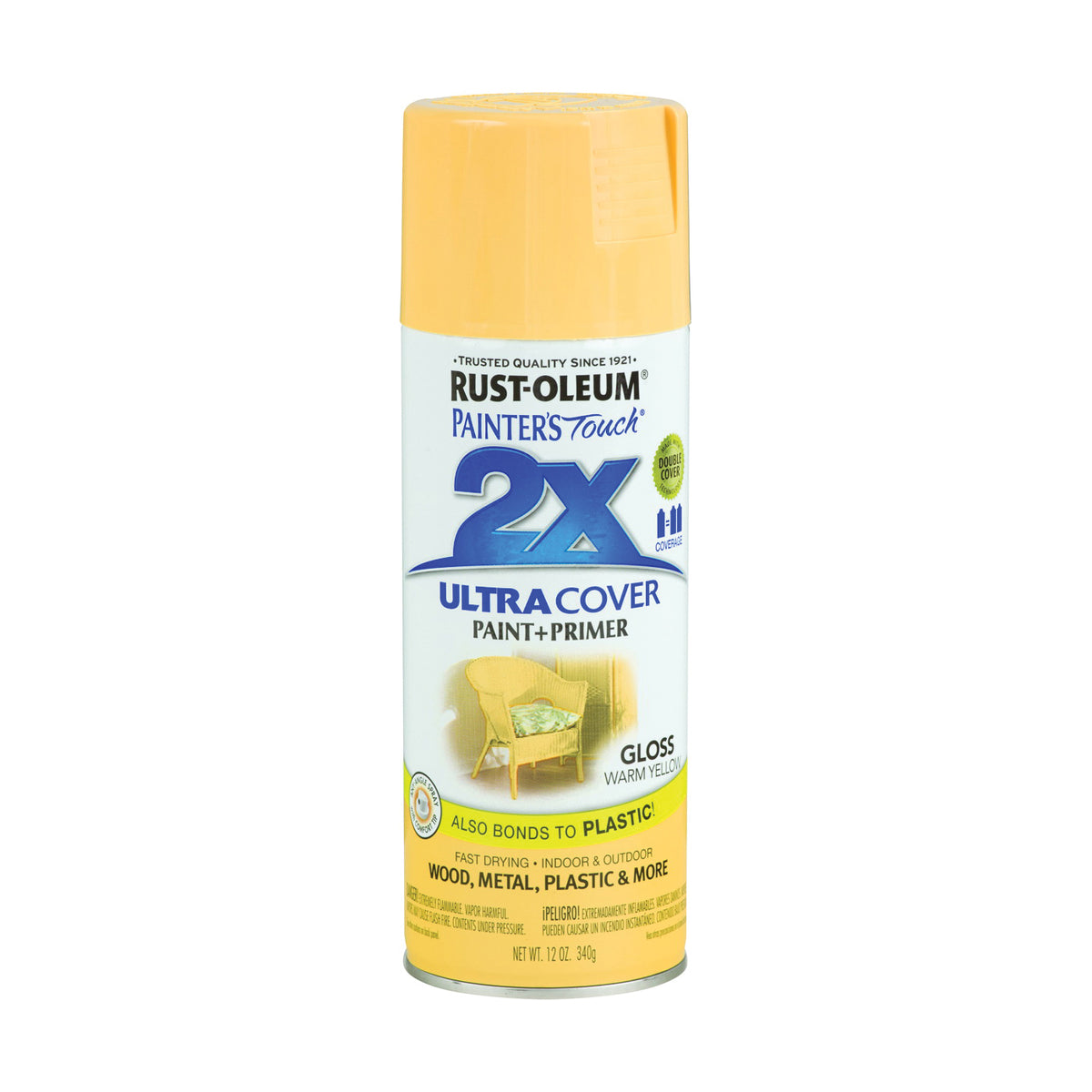 RUST-OLEUM PAINTER'S Touch 249091 Gloss Spray Paint, Gloss, Warm Yellow, 12 oz, Aerosol Can