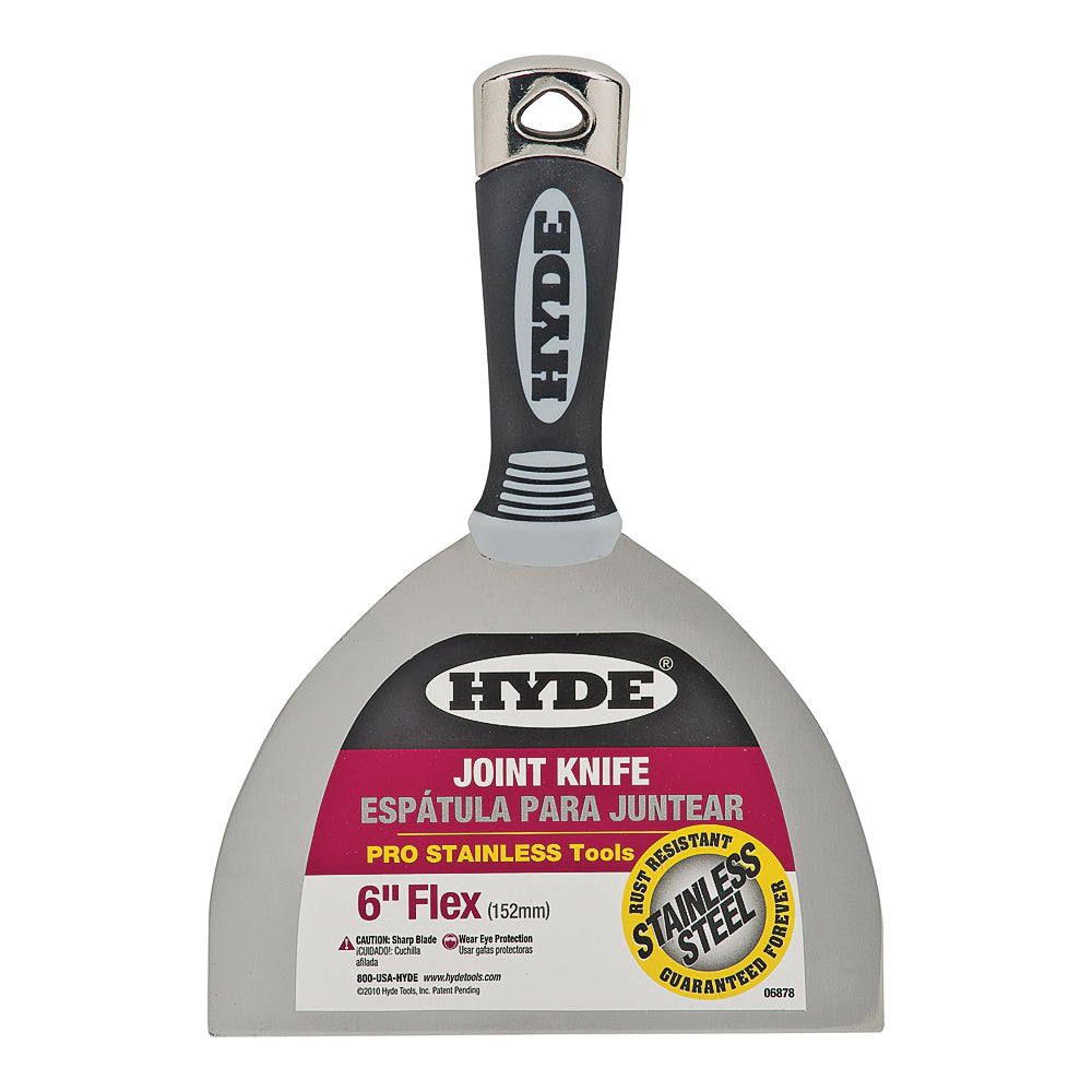 HYDE 06878 Joint Knife, 6 in W Blade, 4-3/16 in L Blade, Stainless Steel Blade, Flexible Blade, Cushion-Grip Handle