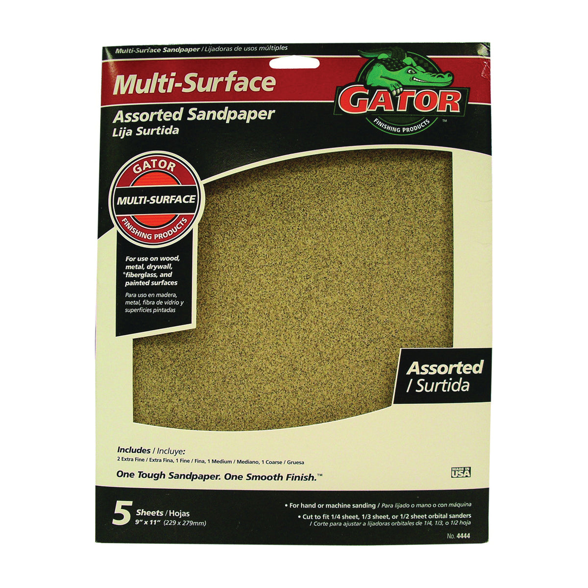 Gator 4444 Sanding Sheet, 9 in L, 11 in W, 60, 100, 150, 220 Grit, Coarse/Extra Fine/Fine/Medium