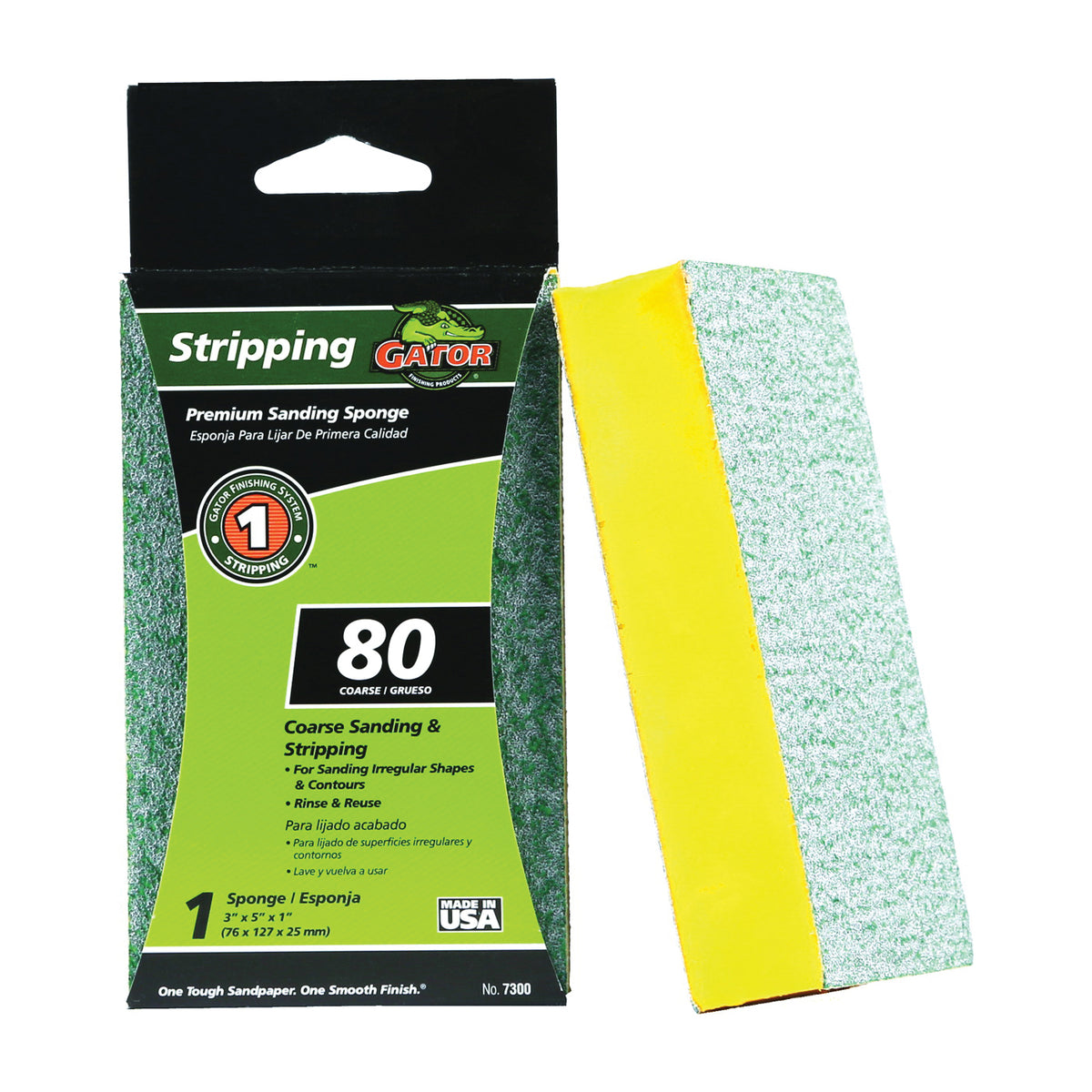 Gator 7300 Sanding Sponge, 5 in L, 3 in W, 80 Grit, Coarse, Aluminum Oxide Abrasive